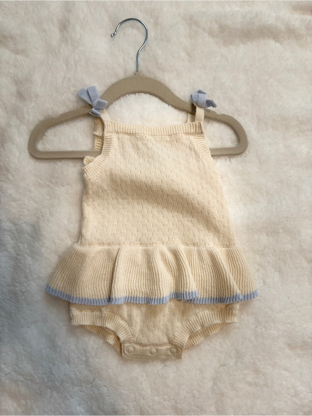Carter's Cream Knit Romper with Blue Trim Bows